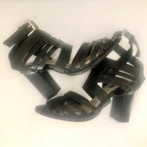 Black Ankle Strapped Stack Heel Sandal By Top Shop